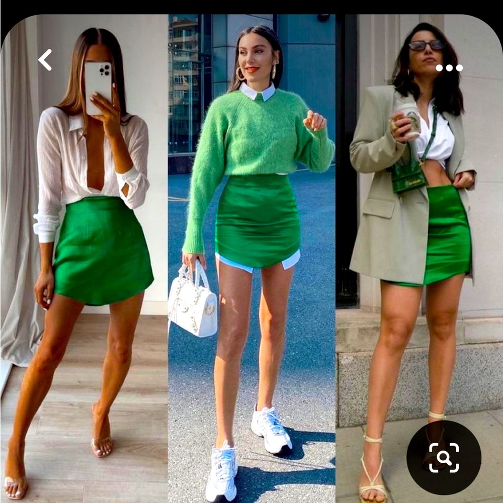 Zara mini skirt summer green satin asymmetrical